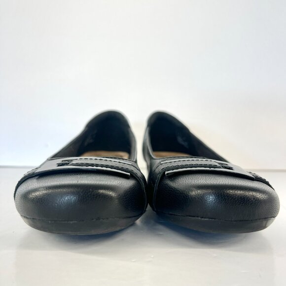 Sz 7.5 Clarks Blanche West Black Leather Buckle Embellishment Flats Women's Shoe - Picture 4 of 15